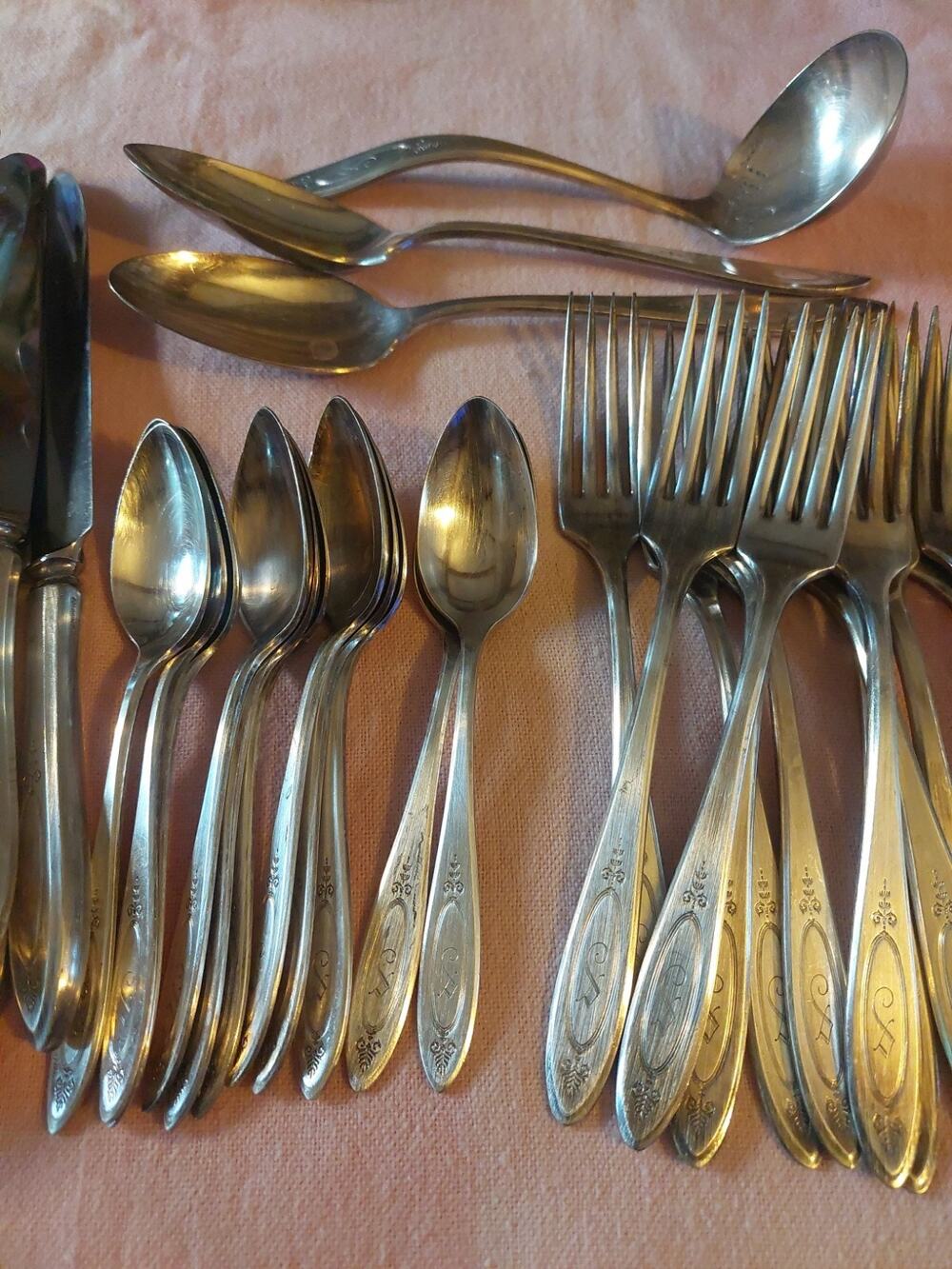 Antique Vtg silverplate flatware Community Plate 38 Pc Initial S ENGRAVED